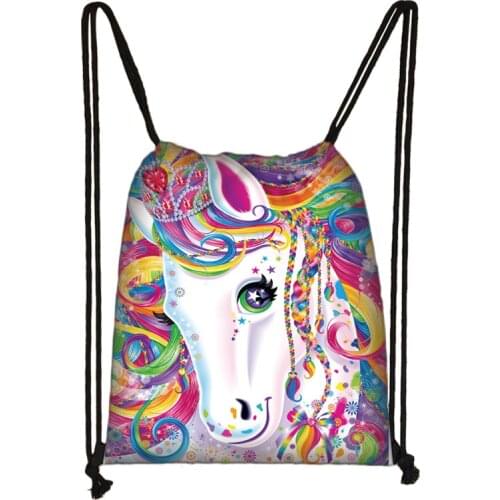 Cute Unicorn Print Drawstring Bag Women Travel Bag Girl Causal Backpack Ladies Storage Bags Kids Bookbag Gift