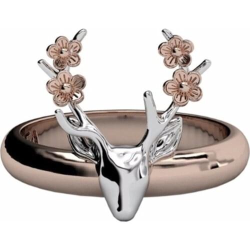 Fashion Aldir Two-color Ring Gift Rose Gold Sika Deer Ring Jewelry Female Engagement Gift