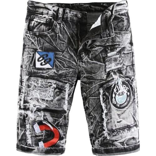 Mens Ripped Denim Shorts Distressed Embroidery Snowflake Washed Jeans Shorts Summer Brand Shorts for Male R578