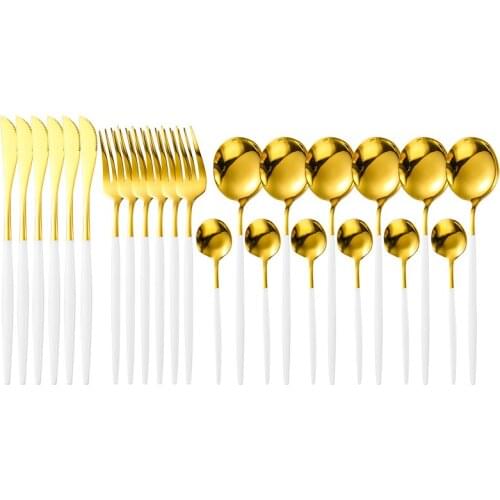 24pcs Gold Dinnerware Set Stainless Steel Tableware Set Knife Fork Spoon Silverware Set Safe Cutlery Set kitchen accessories