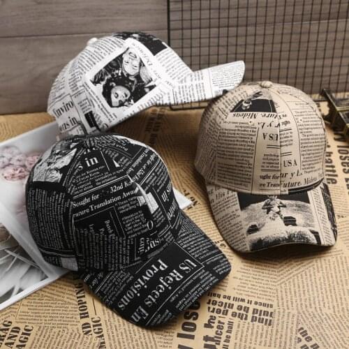 2021 New Lnstitute Style Baseball Cap Male Korean Retro Style Wild Caps Newspaper Design Simple Fashion Sun Hat