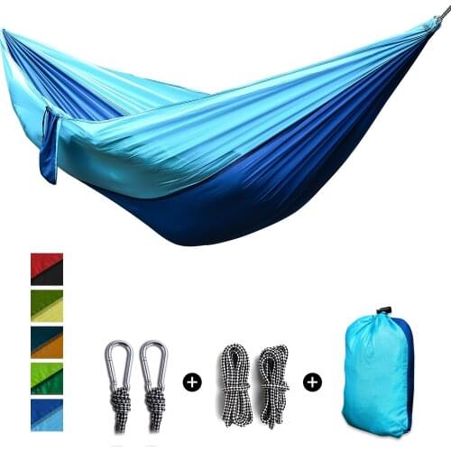 Single Double Hammock Adult Outdoor Backpacking Travel Survival Hunting Sleeping Bed Portable With 2 Straps 2 Carabiner