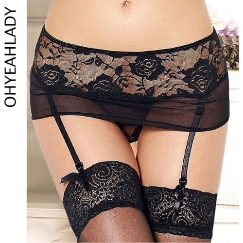 Ohyeahlady Ligueros Mujer Lenceria Wedding Garter Set Hot Plus Size Garter Belt Black Transparent Women Garter Panties PJ5102