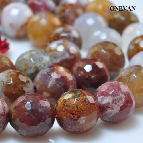 ONEVAN Natural Golden Silk Agate Faceted Round Beads 8mm Smooth Stone Bracelet Necklace Jewelry Making Diy Accessories Design