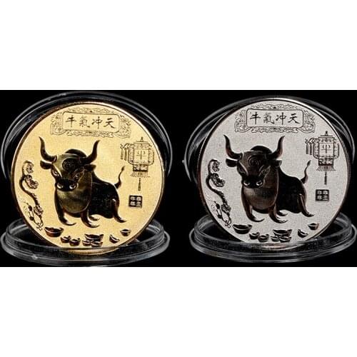 2021 Year Ox Commemorative Coin Chinese Zodiac Souvenir Coin Art Craft Gift