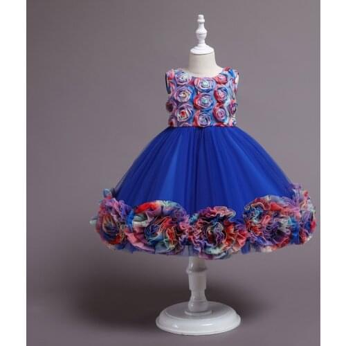 Girls Princess Dress 2-10 Years Net Yarn Fluffy Wedding Dress Kids Elegant Sleeveless Big Flower Decoration Performance Clothing