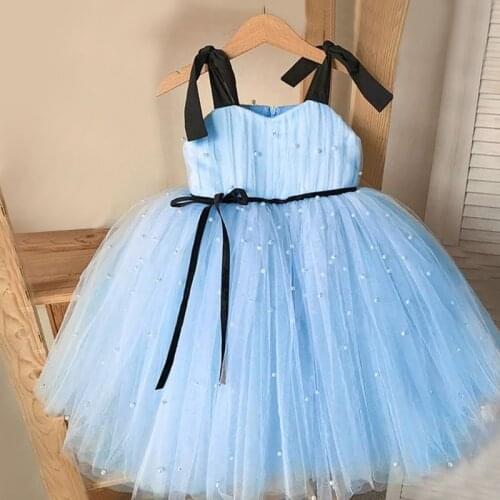 Princess Dress For Girls Party Wedding Birthday Sling Bowknot Tutu Tulle Costume Kids Toddler Baby Elegant Communion Clothes