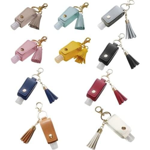 Portable Squeeze Bottle Empty Plastic Travel Bottle with Leather Keychain Holder Hand Sanitizer Refillable Bottle Clips