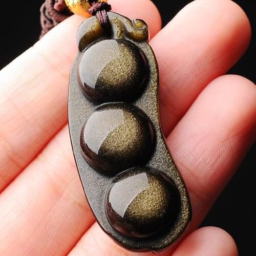 Drop Shipping Womens Necklace Pendant Natural Golden Obsidian Green beans Pendant Gift for Girls Fashion Jades Stone Jewelry