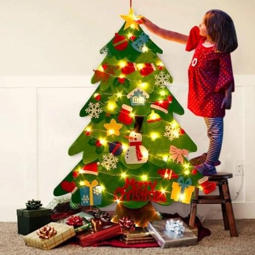 DIY Felt Christmas Tree with Light Kids Gift Soft Christmas Tree with Ornaments Christma Decorations Santa Claus Xmas Tree Noel