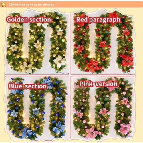 2.7m Christmas Decoration Rattan with Light Strip Artificial Flower Vine Green Garland Home Garden Christmas Decoration