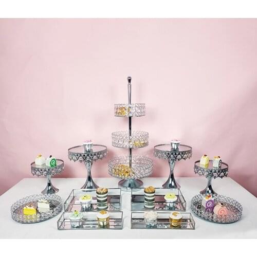 1pcs -13pcs silver mirror cupcake stand crystal metal cake tray cake stand High-grade electroplated mirror
