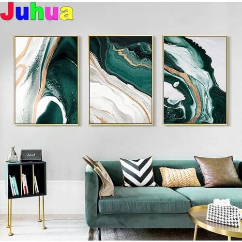 Modern Abstract Gold foil lines Green 5D DIY Diamond Painting Full Square Round Drill Diamond Embroidery nordic pictures