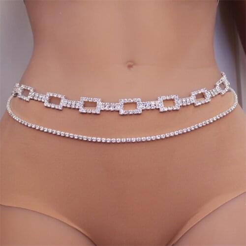 2021 Fashion Bohemia Women New Crystal Belly Chains Shinny Tassel Pendant Waist Chain Jewelry Geometry Belly Chains Jewelry