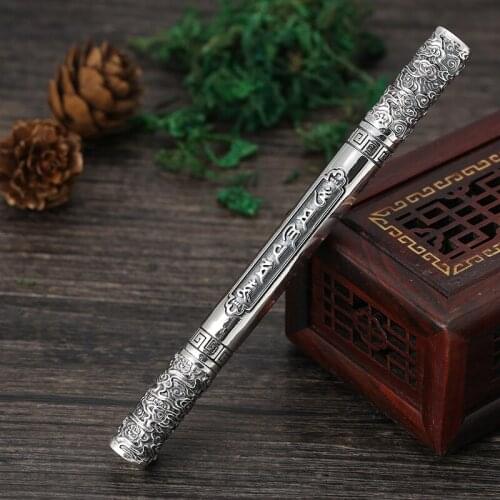 925 Sterling Silver color Vintage Ballpoint Pen Pendant Thai silver Pen Gift Creative Buddha Six Words Mantra Jewelry Best Gift