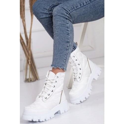 White Color Spring Leather Ankle Boots Women Platform Chunky Sneakers High Top Waterproof Fabric Shoes 2021 Styles Elastic