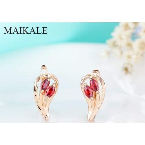 MAIKALE Fashion Small Stud Earrings for Women Red/Blue/Black/Green/Purple Cubic Zirconia Earrings Hollow Flower Korean Jewelry
