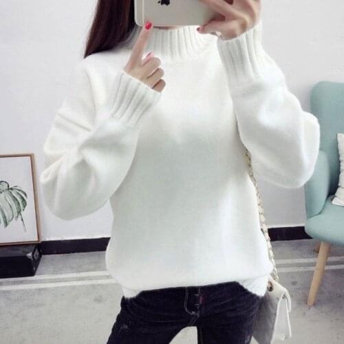 Leisure high neck Pullover womens autumn / winter 2020 long sleeve warm knitted pullover loose white womens sweater