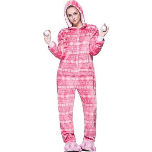 Winter adults flannel Winter kigurumi pink snowflake onesies woman men onesies sleepwear jumpsuit Unisex kigurumi Pajamas