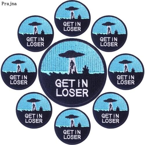 Prajna 10 PCS Wholesale Space UFO Embroidered Patches On Clothes Get In Loser Letter AppliqueIron On Patches For Clothing Badges