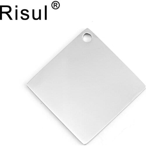 100pcs Stainless steel jewelry rhombus square necklace pendant plain blank style one loop charm mirror polished pendants