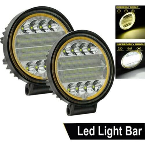 2PCS 72W LED Lights Bar 12V 24V White Light with Yellow Halo Led Work Lights for Tractors Off-road DRL Car SUVs Trucks Fog Lamps