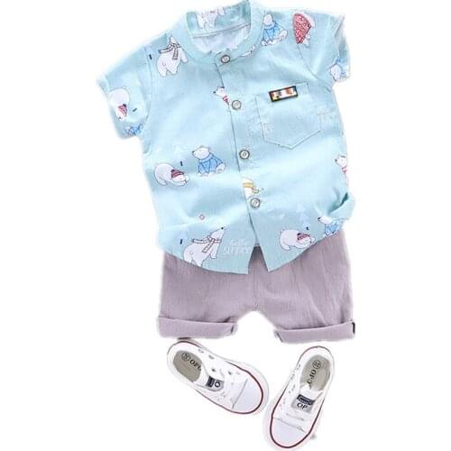 2020 Summer Kids Casual Clothes Baby Boys Girls Print Cartoon Shirt Shorts 2Pcs/sets Children Infant Clothing Toddler Tracksuit