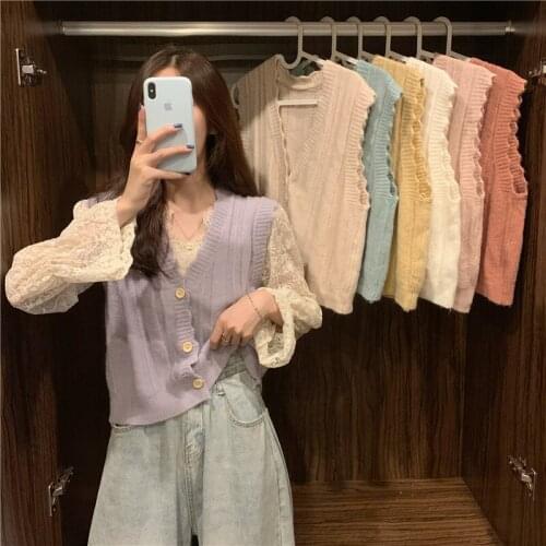 2021 new fashion sleeveless V-neck sweater womens autumn and winter wear knitted cardigan new solid color vest top