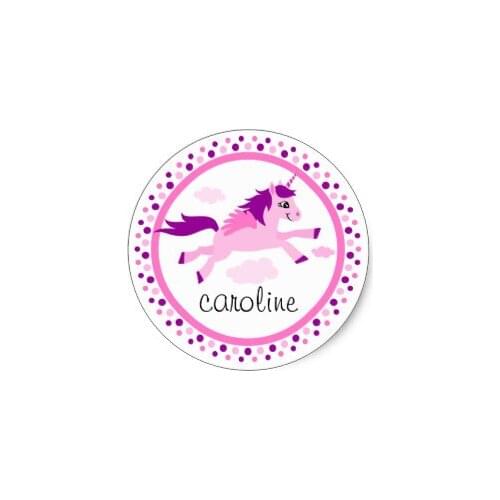 3.8cm Pink unicorn with wings personalized name classic round sticker