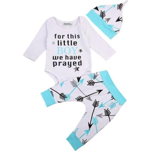 Baby Spring Clothing Toddler Boy Clothes Baby Tops Letter Bodysuits Arrow Print Long Pants Hats Autumn 3PCS Outfits 2020