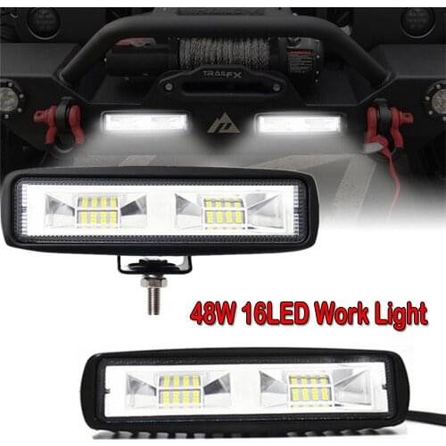48W 16LED Work Light Bar 3030 1600LM 6000K IP67 Waterproof Car Spot Beam Fog Driving Lamp for Off-Road Vehicle SUV Truck Motor