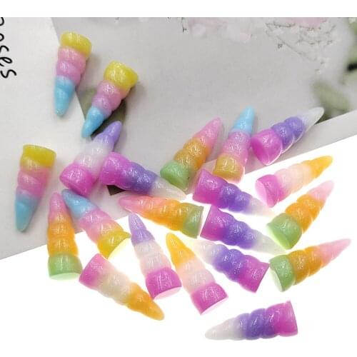 50pcs 5 Colors Mix Multicolor Horse Corn Unicorn Resin Cabochon DIY Crafts Embellishments for Home Decoration Accessories RC022