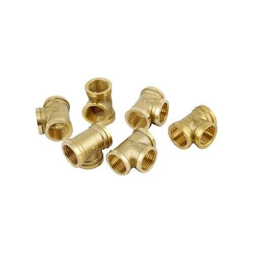 6pcs 1/2 PT Female Thread 3 Way Equal Tee Coupling Brass Pipe Fitting Adapter