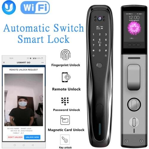 Mobile APP Unlocking Home Outdoor Smart Electronic Door Lock With Camera Fingerprint Magnetic Card Password Video Capture