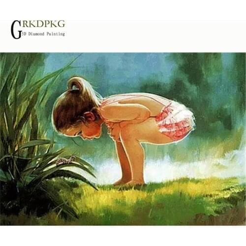 5D DIY Diamond drawing,Diamond embroidery,Cross stitch,rhinestones girl picture, childhood,image,Unfinished decorative painting