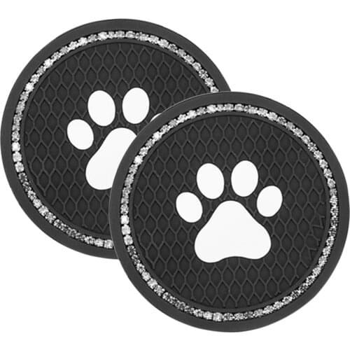 Car Cup Holder Mat Cat Paw Pad 2pcs/set SUV Black And White Diamonds Diamond Universal Accessories PVC Soft Silica Gel Coaster
