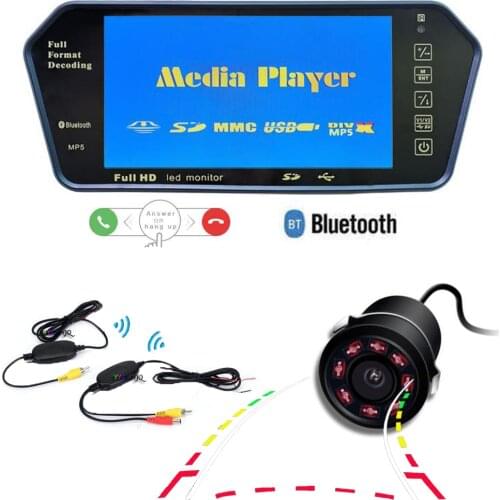 Wireless Dynamic Tracking Night Vision Rear View Camera + 7 Inch Color TFT LCD Bluetooth FM Transmitter Parking Car Monitor