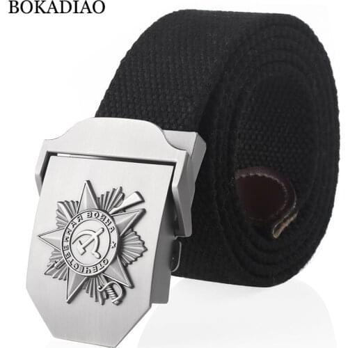 BOKADIAO Men&Women Canvas belt 3D Soviet Great Patriotic War Memorial medal Metal buckle CCCP Army tactical belts Military strap