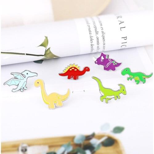 New Dinosaur Shape Brooch 6pcs/Lot Alloy Metal Enamel Cartoon Animal Design Jewelry Funny Pins Trinket for Bag Clothes Accessory