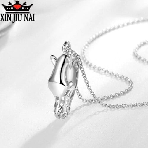 Hot net red with s925 sterling silver men and women fashion exquisite creative 3D mustang head hollow necklace pendant