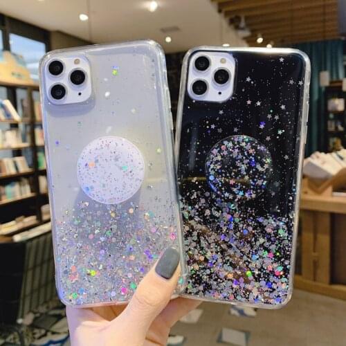 Bling Glitter Case For iPhone 11 13 12 Pro Max Case Holder Stand Soft Funda On iPhone11 12 Mini XR X XS 7 8 SE 2020 6 Plus Cover