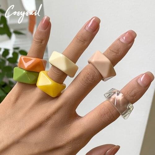 Cosysail Sweet Colorful Geometry Transparent Acrylic Rings Female Girl Y2K Simple Resin Open Ring Vacation Aesthetic Jewelry