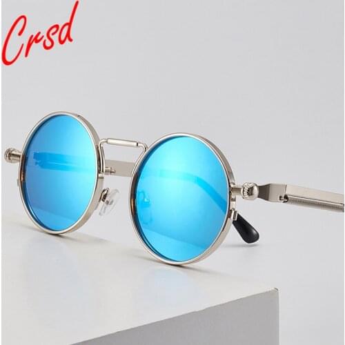 CRSD New Punk Sunglasses Vintage Metal Frame Driving Eyewear Women Men Retro Round Steam Brand Designer Small Circle Sun Glasses