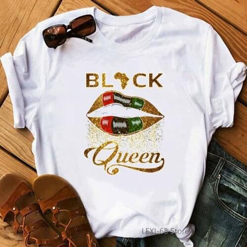 2021 black queen Golden lips print women tshirts graphic tees women t shirt summer tops black girls female t-shirt melanin shirt