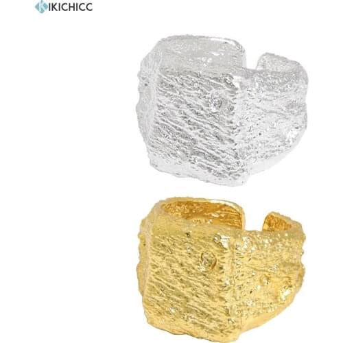 KIKICHICC 925 Sterling Silver Gold Resizable Square Ring Resizable Rock Punk Round Large Big Geometric Irregular Wedding Gift