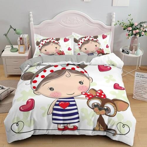 Lovely Girl Cartoon Bedding Set Single Queen King Duvet Cover Sets Comforter Covers With Pillowcase 2/3pcs Bedclothes Dropship