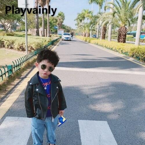 2021 Korean Style Autumn Boys Girls Leather Coat Black Long Sleeves Zipper Motorcycle Leather Jackets Children Outfits E2035