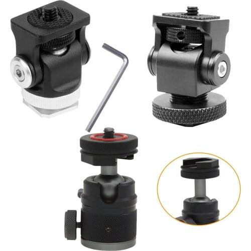 Hot Shoe Mount Mini BallHead 360 Panoramic Monitor Holder Camera Pan Tilt 1/4'' Cold Shoe Adapter for Tripod Light Flash Bracket