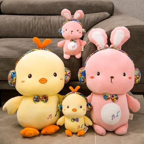 25/35/50cm Cute Yellow Duck & Pink Rabbit Wearing Headphones Stuffed Animals Plush Toys for Children Soft Pillow Doll Kids Gift
