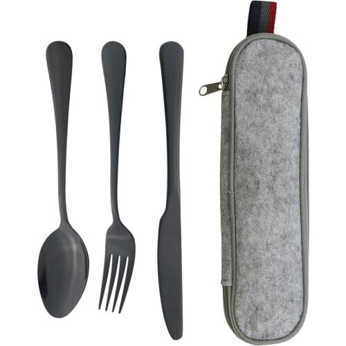 4Pcs/Set Portable Stainless Steel Tableware Picnic Camping Dinnerware Set Spoon Fork Knife Set Travel Cutlery Tableware With Bag